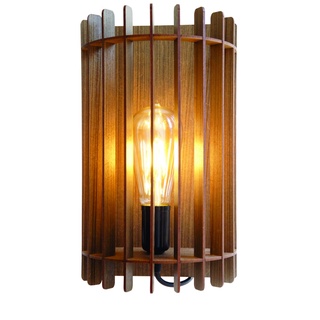 Arandela Luminária de Parede Noruega (18x30cm) - Madeira Rústico - Cor Imbuia - Soquete E27