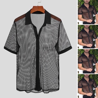 Xman Camiseta Masculina Casual De Mangas Curtas Transparente Com Gola De Lapela (1)