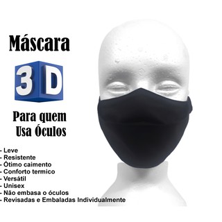 Máscara de Proteção 3D Cor Preta Para Quem Usa Óculos Adulta Unisex
