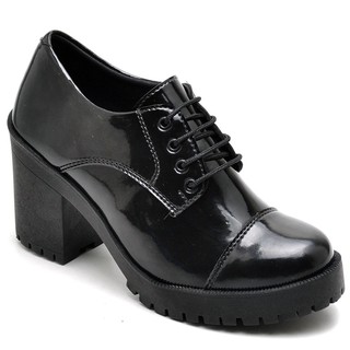 Oxford Sapato Feminino Salto Tratorado Verniz Botinha Hype Botinha Confortável (1)