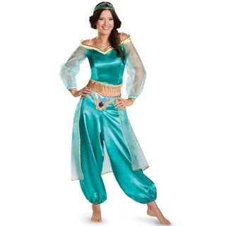 Em Estoque Traje cosplay Vestido De Princesa Aladdin Jasmine Halloween Adulto Criança Verde