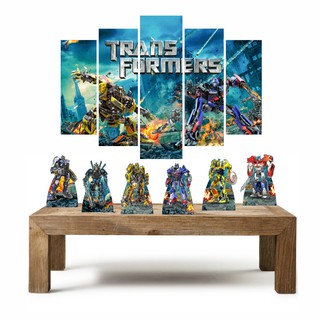 Transformers kit com 1 quadros mosaico + 6 totens de mesa em mdf decoração para festa