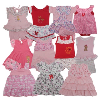 Kit 5 Roupa bebê menina conjunto vestido infantil 2 a 6 meses.