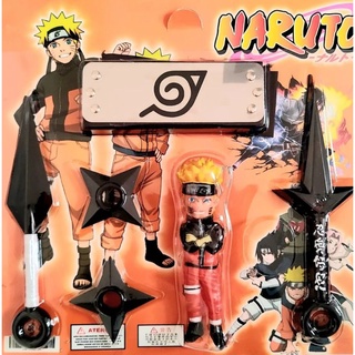 Kit Cartela Boneco Naruto+ Bandana+ Kunai+ Shuriken