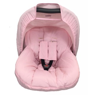 Capa forro acolchoado para aparelho bebê conforto com protetores para o cinto e mais capota solar cor chevron cinza com capota rosa