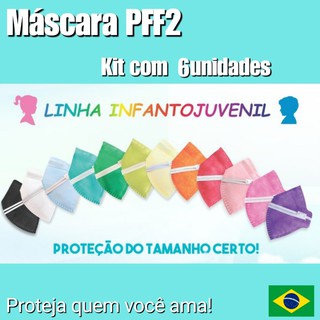 PFF2 Mascara Infantil Proteção Kit com 06 un 12 Cores Disponíveis Mascara Escolar