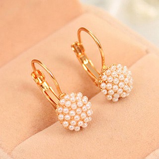 Brinco Feminino De Pérolas Falsas Com Alavanca De Liga Dourada | Women's Faux Pearls Beads Golden Alloy Leverback Eardrop Earrings Party Jewelry