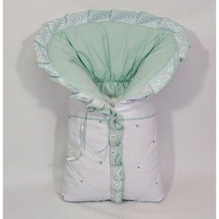 Porta Bebê Saco De Dormir Tecido Pique Branco C/ Verde Claro 100% Algodão