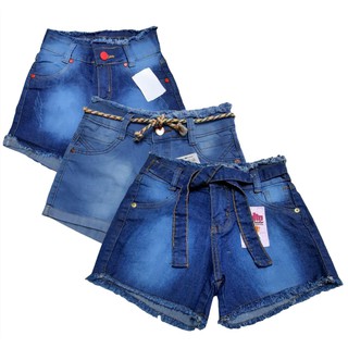 Kit de 3 shorts feminino bermuda jeans princesinha modelo curto