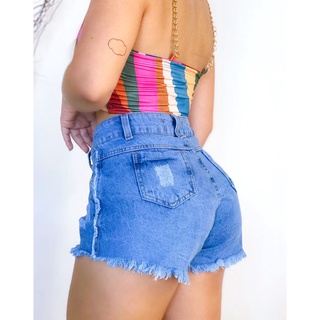 Short Jeans Feminino Cintura Alta Hot Pants Destroyed Barra Dobrada Atacado Promoção (5)