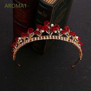 Aroma1 Strass Cor De Ouro Rosa Vermelha Acessórios Para O Cabelo Tiara De Noiva
