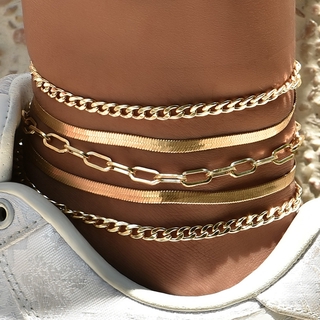 5 Pcs/Set Punk Snake Chain Link Chain Anklets for Women Simple Gold Geometric Ankle Bracelet on Leg Foot Jewelry Accessories