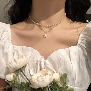 Colar / Choker Feminino Romântico Com Pingente De Pérola Dupla Camada | Double Layer Chain Choker Necklace Cute Romantic Women