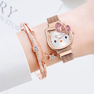 Relógio feminino + pulseira / relógio de quartzo com mostrador Hello Kitty / relógio para criança (2)