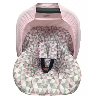 Capa Para Bebê Conforto Modelo Universal Com Capota Solar e protetor para cinto cor e estampa geométrico rosa