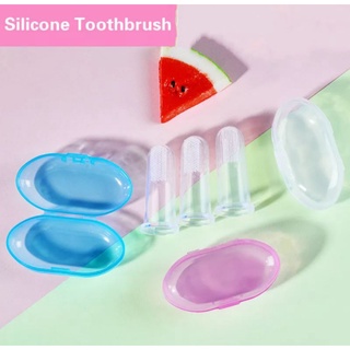 Escova de dedo silicone massageadora e higiene para bebê com estojo