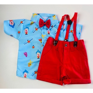 CONJUNTO HERÓIS DO COARAÇÃO - PALHAÇO PLIM PLIM roupa infantil para menino Camisa Gravata Bermuda e Suspensório (1)