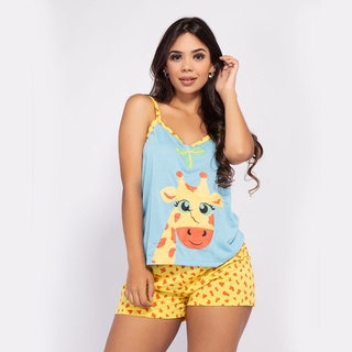 Short Doll Adulto Pijama Feminino Personagem Atacado Girafa Estampado