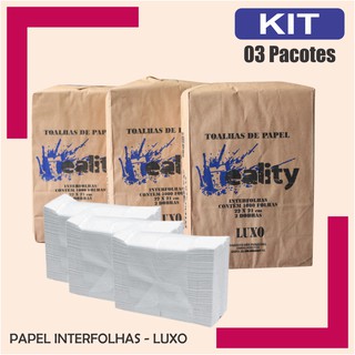 Kit 3 pacotes Papel Toalha Interfolhas 100% Celulose - LUXO 1000 folhas por pacote