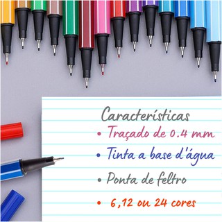 Kit 6/12/24 Canetas Coloridas Fine Line Ponta Fina 0.4 mm Escolar (7)