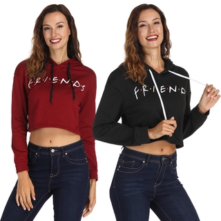 Mulheres FREUNDE Imprimir Langarm Crop Hoodie Sweatshirt Pullover oben (9)