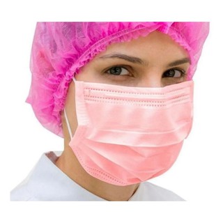 Kit Com 50 Máscaras Descartáveis Hospitalar Com Tripla Camada De Proteção Facial Clipe Nasal Cor Rosa