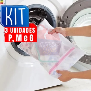 Kit com 3 Saco (P, M e G) Para Lavar Roupas Protetor De Lingerie Roupa Íntima Tecido Delicado Tela Papa Bolinha