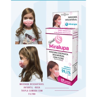 Mascara Infantil Descartável Tripla Kit 50 unidades Certificada Anvisa Miralupa, Nacional de 1° linha