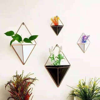 Vaso Cachepot de Parede Triangular com Suporte Aramado 21,5 x 13,5 cm