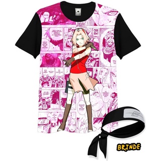 Camisa Camiseta Full 3d + Bandana Naruto Saruka Menina Anime