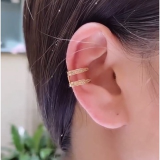 Piercing Fake (falso) / Ear Hook / Ear Cuff Duas Voltas Strass Dourado e Prata- SHB1