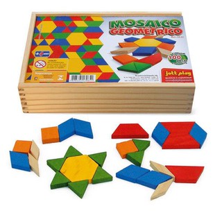 Mosaico Geométrico com 100 Peças em Madeira Coloridas - Brinquedo Educativo Pedagógico (1)