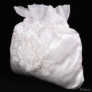 White Satin Pearl Bridal Bridesmaid Wedding Flower Girl Dolly Bag