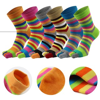 6 Pairs Women Cotton Five Finger Socks Rainbow Striped Toe Separated Hosiery (6)