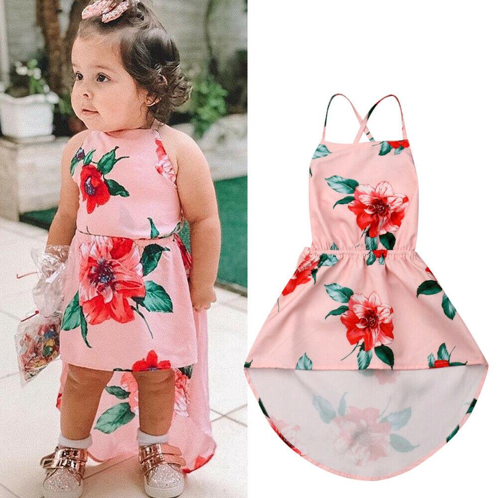 Vestido Infantil Casual De Verão Com As Costas De Fora E Flor Para Crianças / Bebês / Meninas (2)