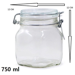 Pote hermético de vidro 750 ml ou 500 ml com trava de metal