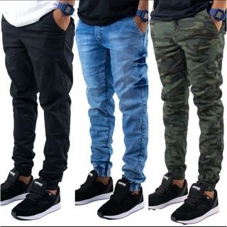 Kit com 3 calça jogger jeans masculina elastano alta qualidade premium