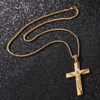 Colar Jesus Cristo Crucifixo Dos Homens Ouro Cruz Religioso Pingente Com Corrente (4)