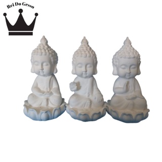 Trio de Buda hindu Decoração 15cm gesso cru