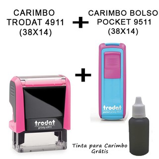 1 Carimbo Trodat 4911 + 1 Trodat Pocket Print - Medida 38x14 - Com Gravação a Laser