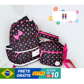 Mochila Feminina bolsa de costas escolar para passeio com estojo de lapis e um mochilinha