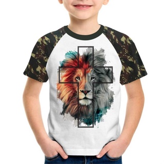 Camiseta Infantil Evangélica Leão de Judá Cruz
