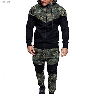 [LGQ] Men's Autumn Winter Camouflage Sweatshirt Top Pants Sets Sports Suit Tracksuit