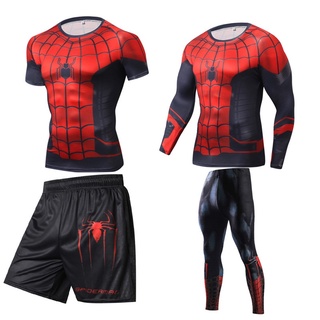 Conjunto Masculino Camiseta De Compressão Super-Herói Homem Aranha 3d