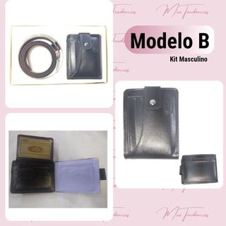 Kit carteira masculino + cinto com caixa de presente couro sintético grande (6)