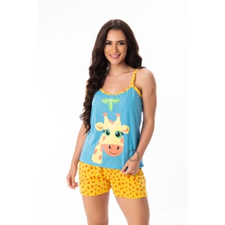 Baby Doll Feminino Conjunto Pijama Short Curto Alça Pijama de verão Girafa