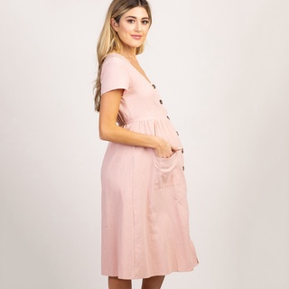 Vestido De Maternidade De Algodão Com Botão Para Gestantes/Plus Size/Grávidas/Formatura