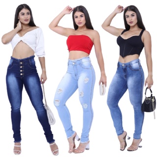 kit com 3 calcas jeans feminina skinny varios modelos levanta bumbum PREMIUM ORIGINAL