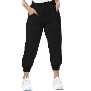 Calça feminina moleton jogger skiny cintura alta com bolso flanelada (3)