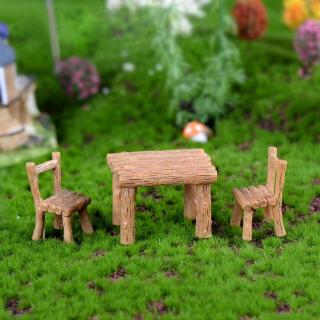 3 Pçs / Set Cadeiras De Mesa Em Madeira Miniatura Paisagem Ornamentos Jardim De Fadas Decorações De Casa De Bonecas Bonsai